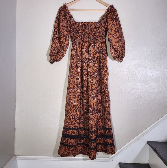 Mi Golondrina Brown Black Smocked Sundress - Picture 1 of 5